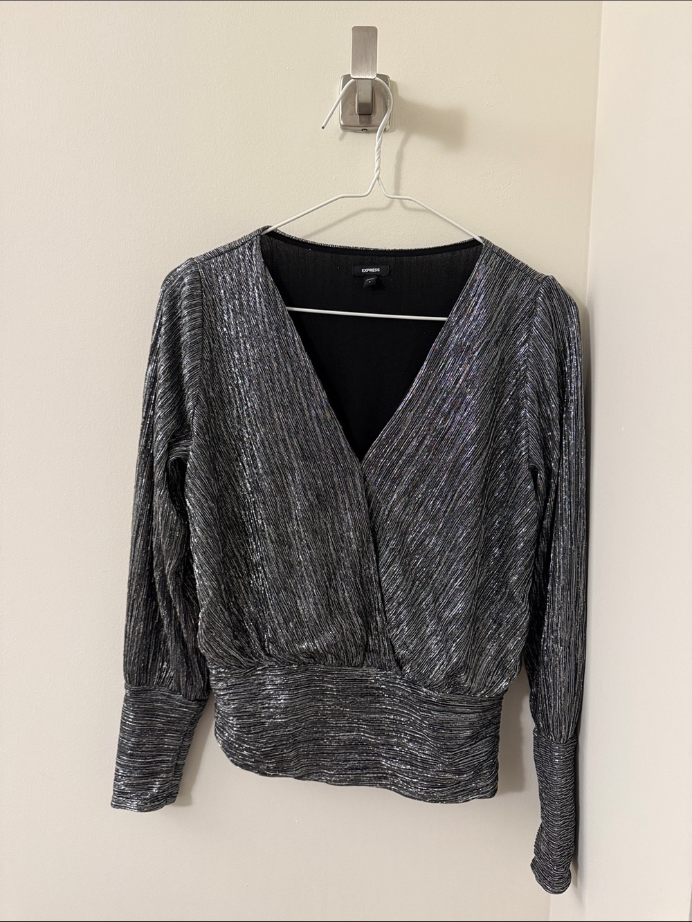 Express Silver Metallic Black V-Neck Sweater